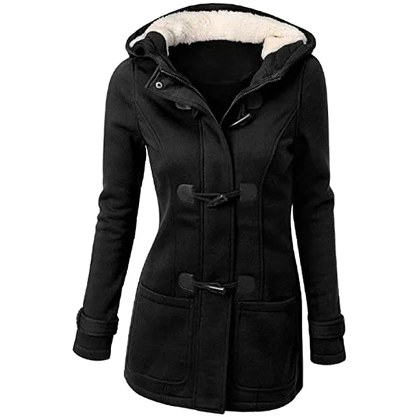 Ladies hooded coat button horn bomber jacket