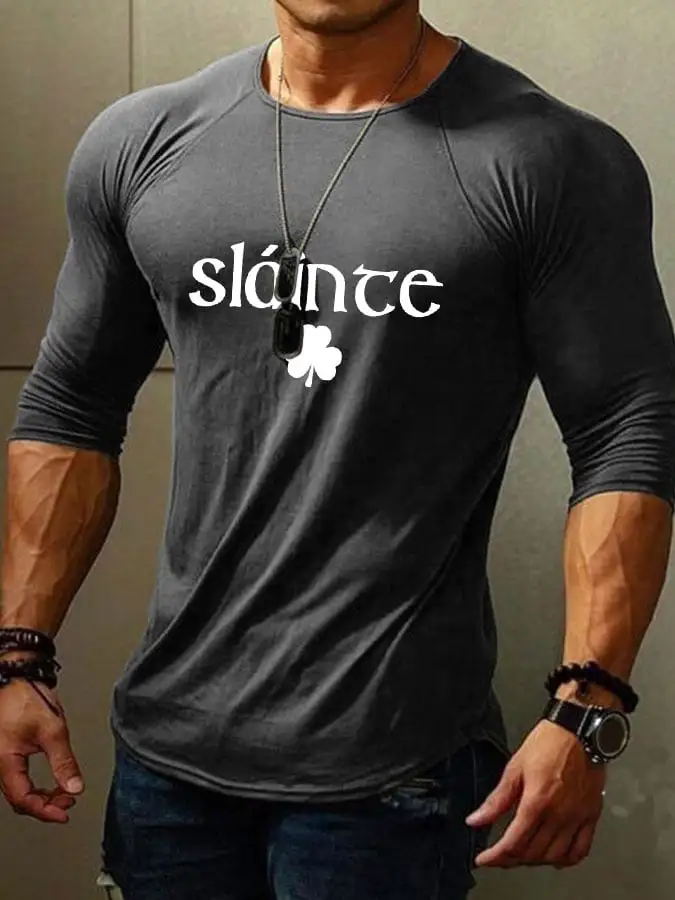 Men's Slainte Slainte St. Patrick's Day Print Long Sleeve T-Shirt