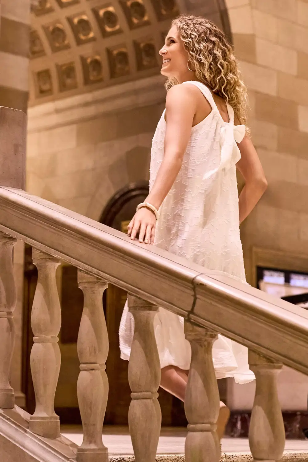 Tie-Front Pleated Sleeveless Scoop Neck Dress-White