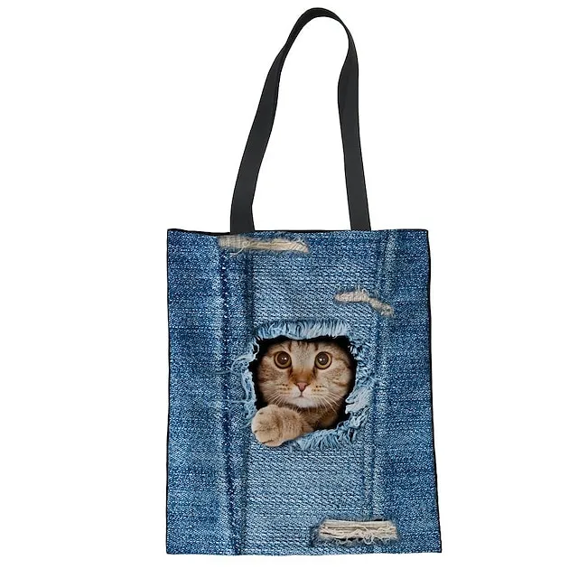 Women's Tote Shoulder Bag Canvas Tote Bag Polyester Shopping Holiday Print Large Capacity Foldable Lightweight Cat C3303Z22 CA4914Z22 CA4912Z22