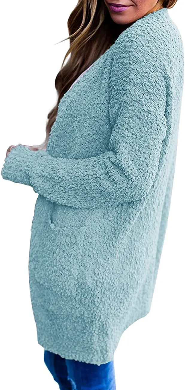 Women's Long Sleeve Soft Chunky Knit Sweater Open Front Cardigans Outwear Coat