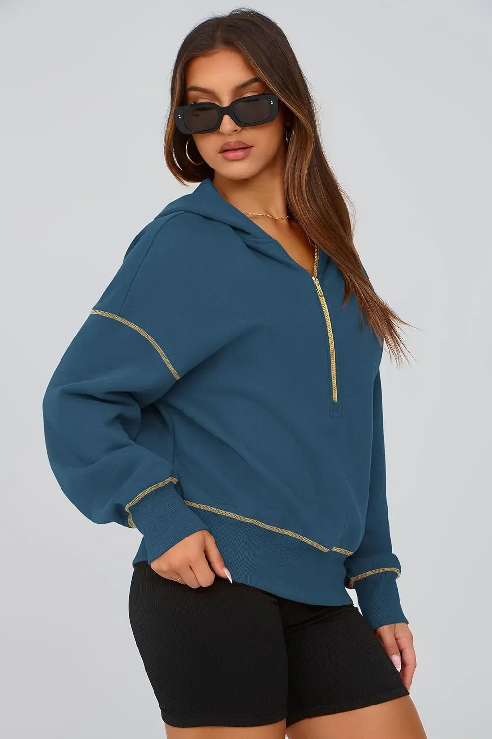 Women's Hooded Sweatshirts Long Sleeve Half Zip Cropped Hoodie Pullover Winter Fashion Clothes
