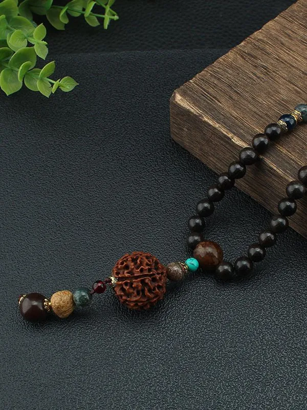 Casual Wooden Hand Beaded Necklace Retro Ethnic Sweater Chain Jewelry