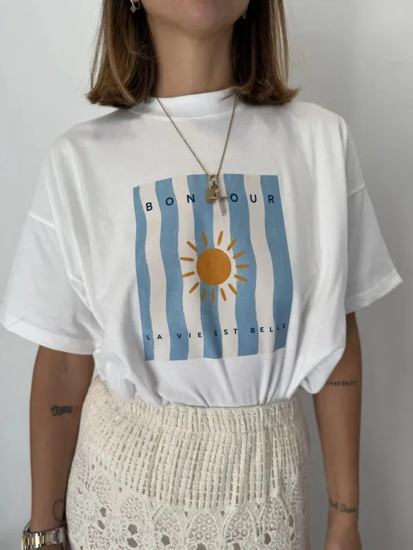 Easy Graphic Crewneck Cotton Tee Soft Top