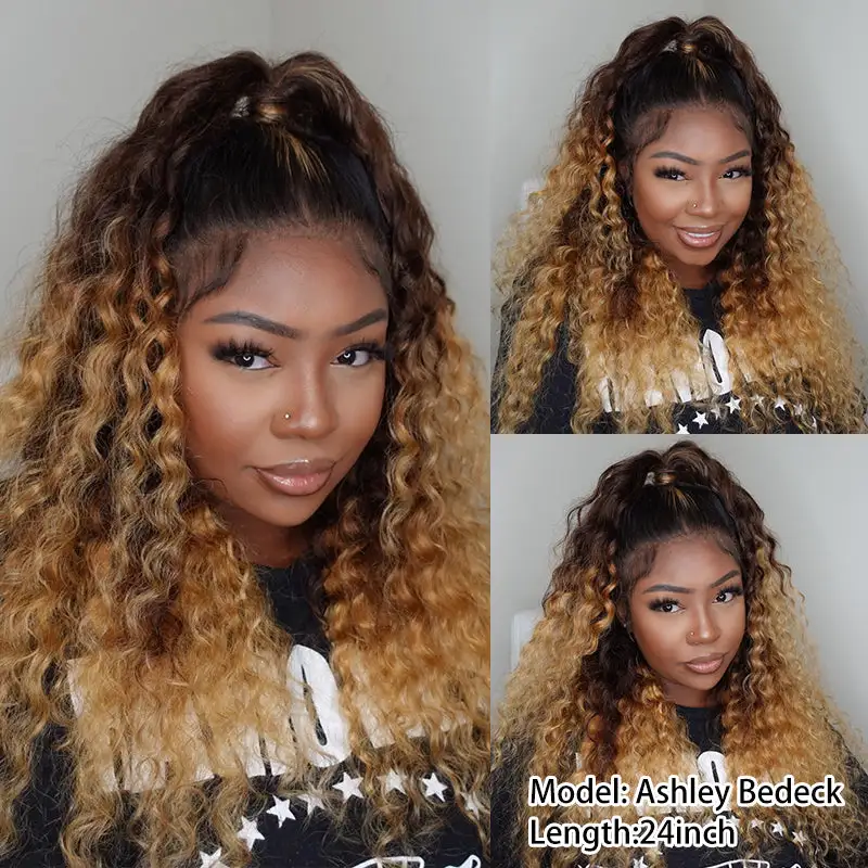 Flash Sale |  Beyonce Inspired Bigekane Recommend Ombre 16-34 Inches Deep Wave 13x6 Full Frontal Human Hair Wig