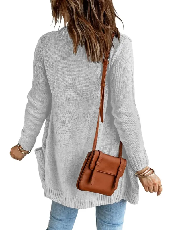 Womens Long Sleeve Open Front Buttons Cable Knit Pocket Sweater Cardigan