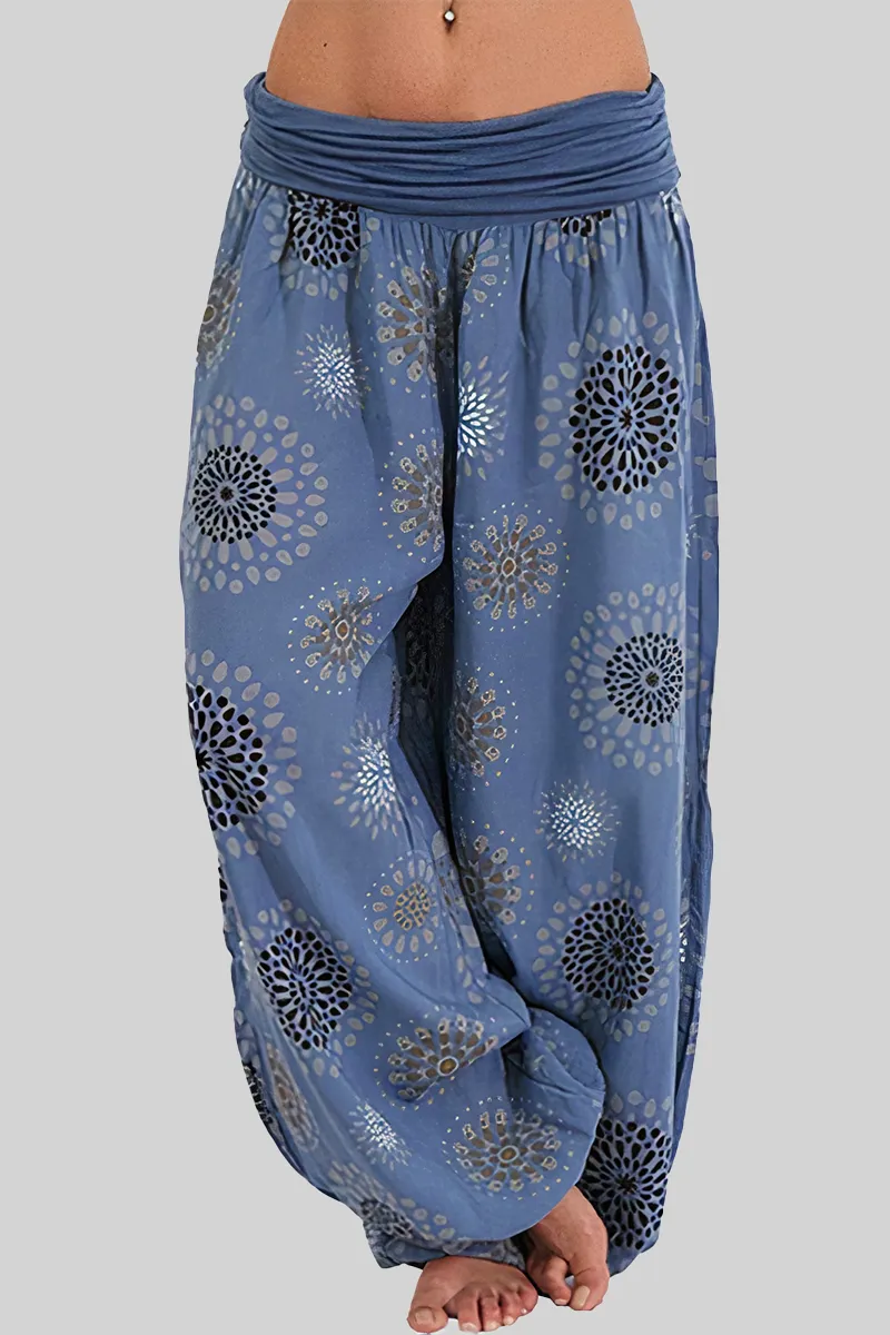 Allover Print Ruched Low Waist Harem Pants
