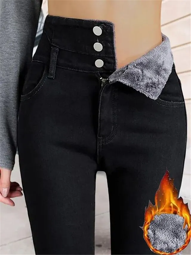 Women‘s Fleece Pants Trousers Jeggings Full Length Fashion Streetwear Street Daily Black Blue S M Fall Winter