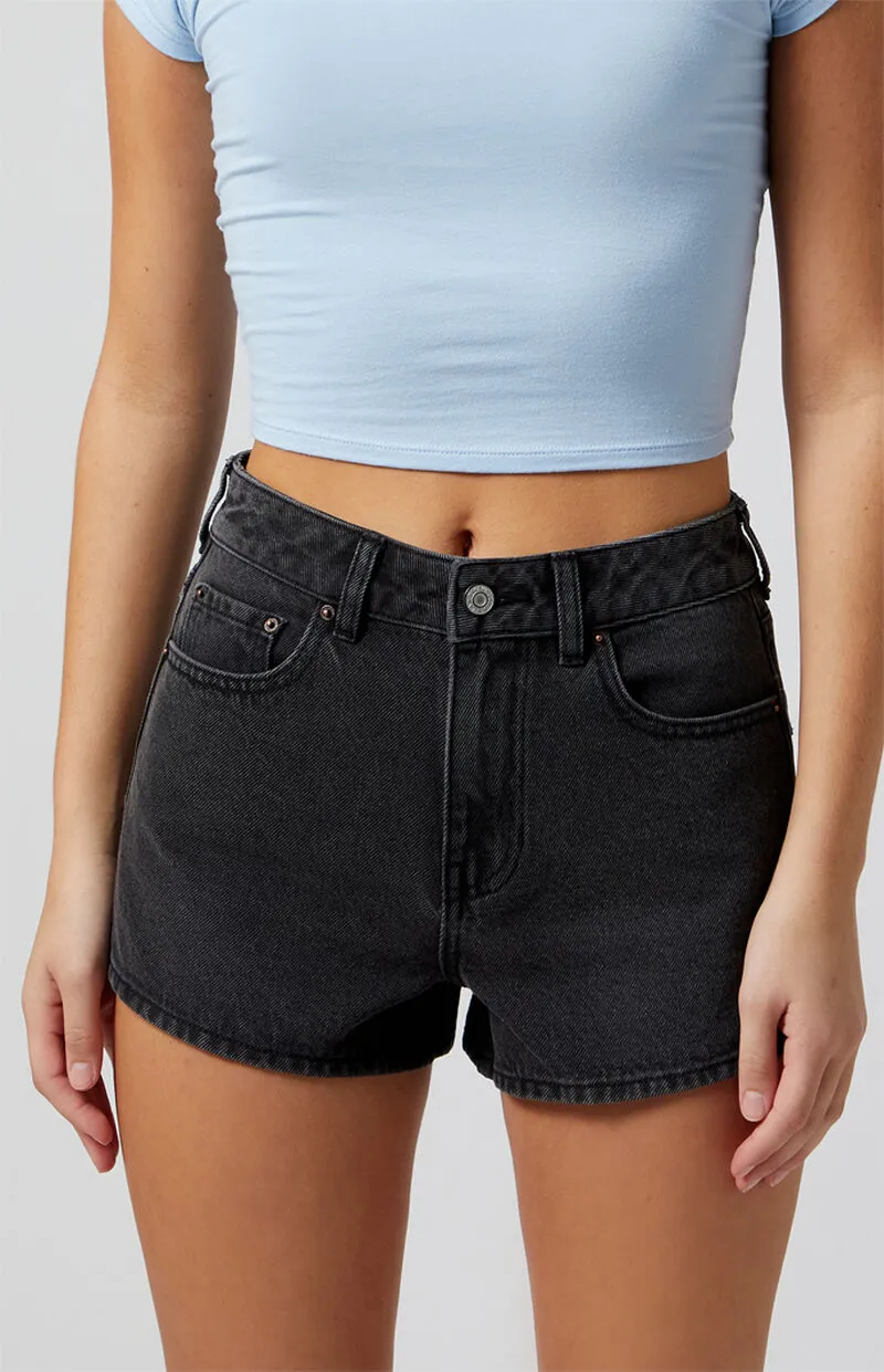 PacSun Black Button Flap Denim Mom Shorts