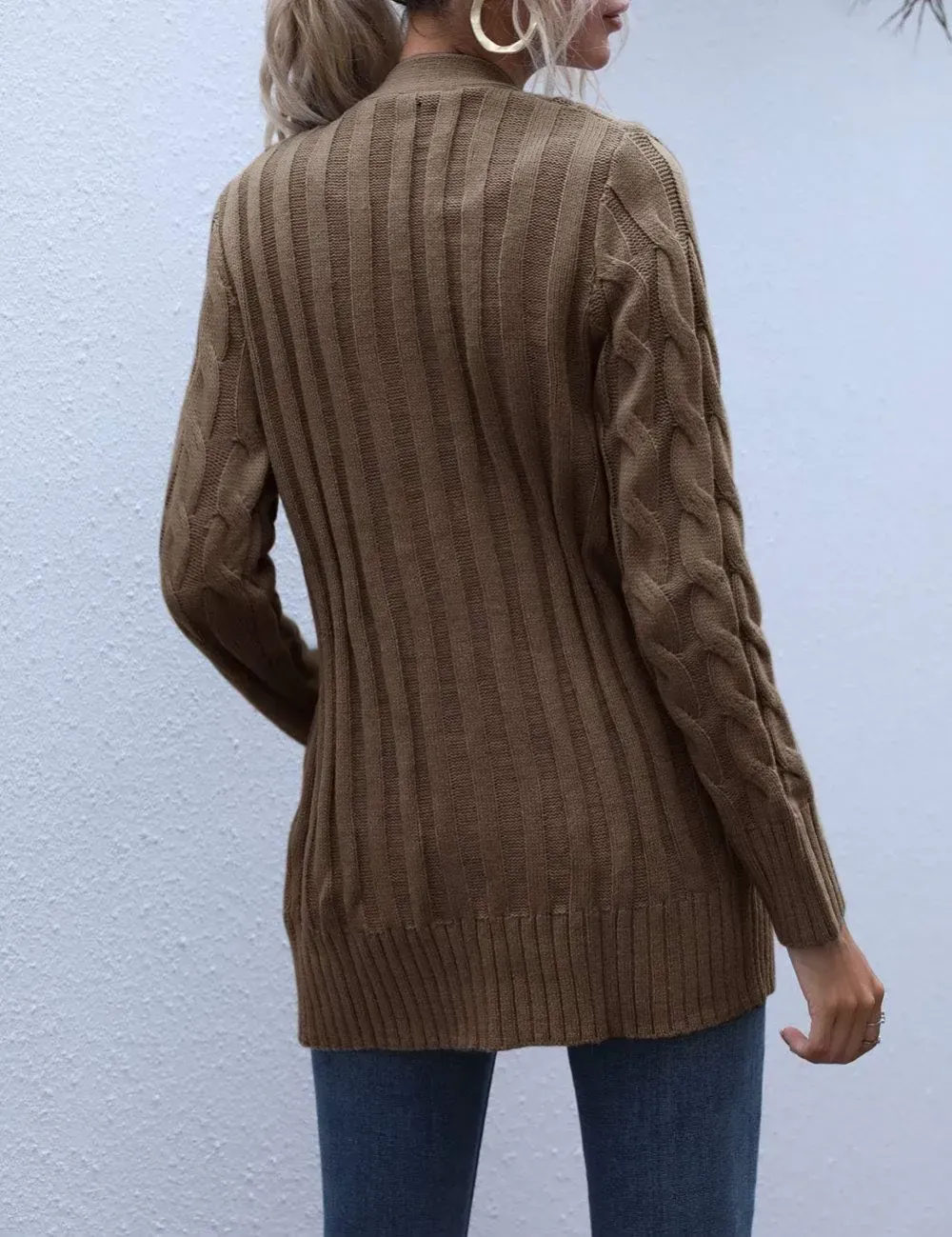 MEROKEETY Women's 2024 Fall Long Sleeve Cable Knit Sweater Open Front Cardigan Button Loose Outerwear