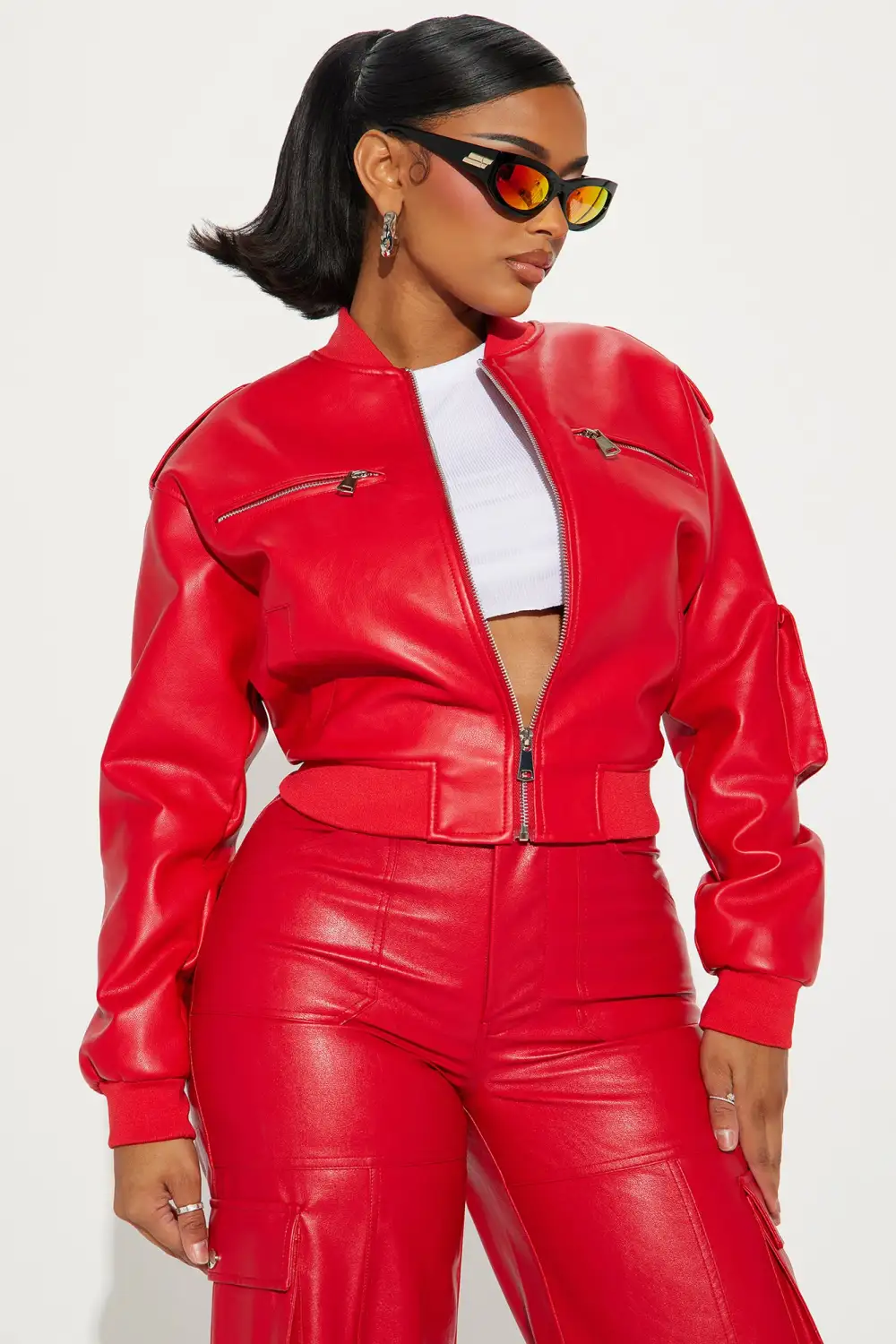 Gotta Have It Faux Leather Bomber Jacket - Red