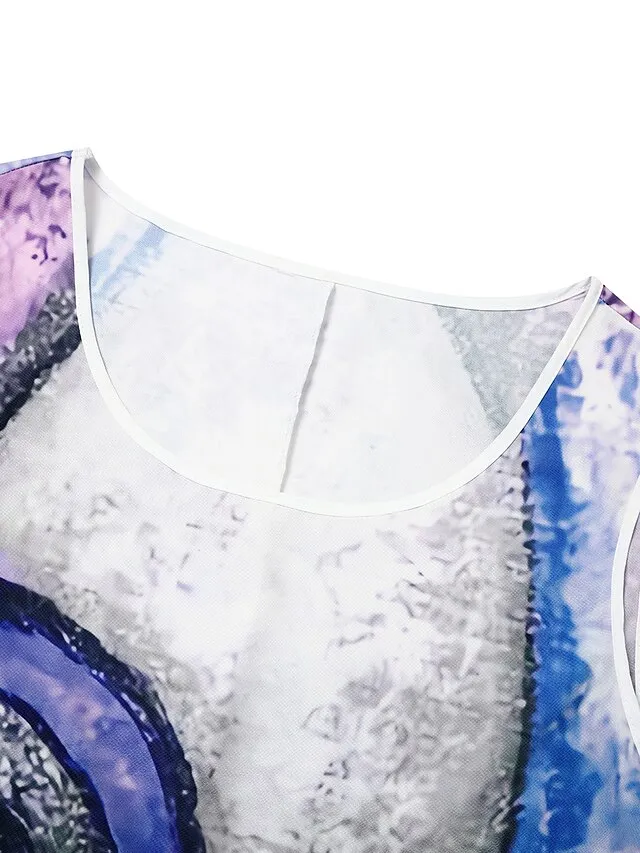 Women's Casual Dress Shift Dress Long Dress Maxi Dress Blue Purple Yellow Sleeveless Color Block Print Spring Summer Crew Neck Modern Daily Vacation Summer Dress Regular Fit 2023 S M L XL XXL 3XL