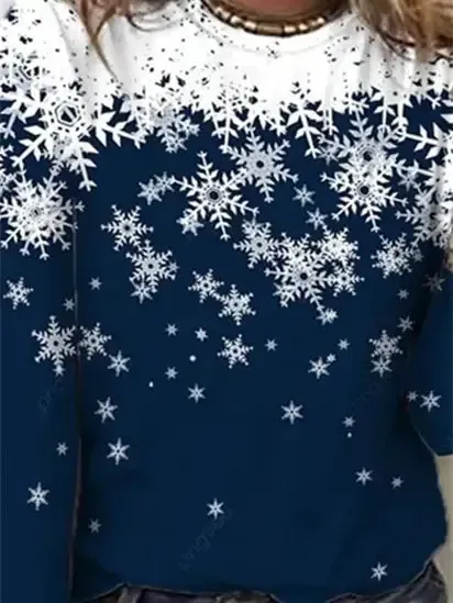 Women Long Sleeve Scoop Neck Printed Christmas Tops