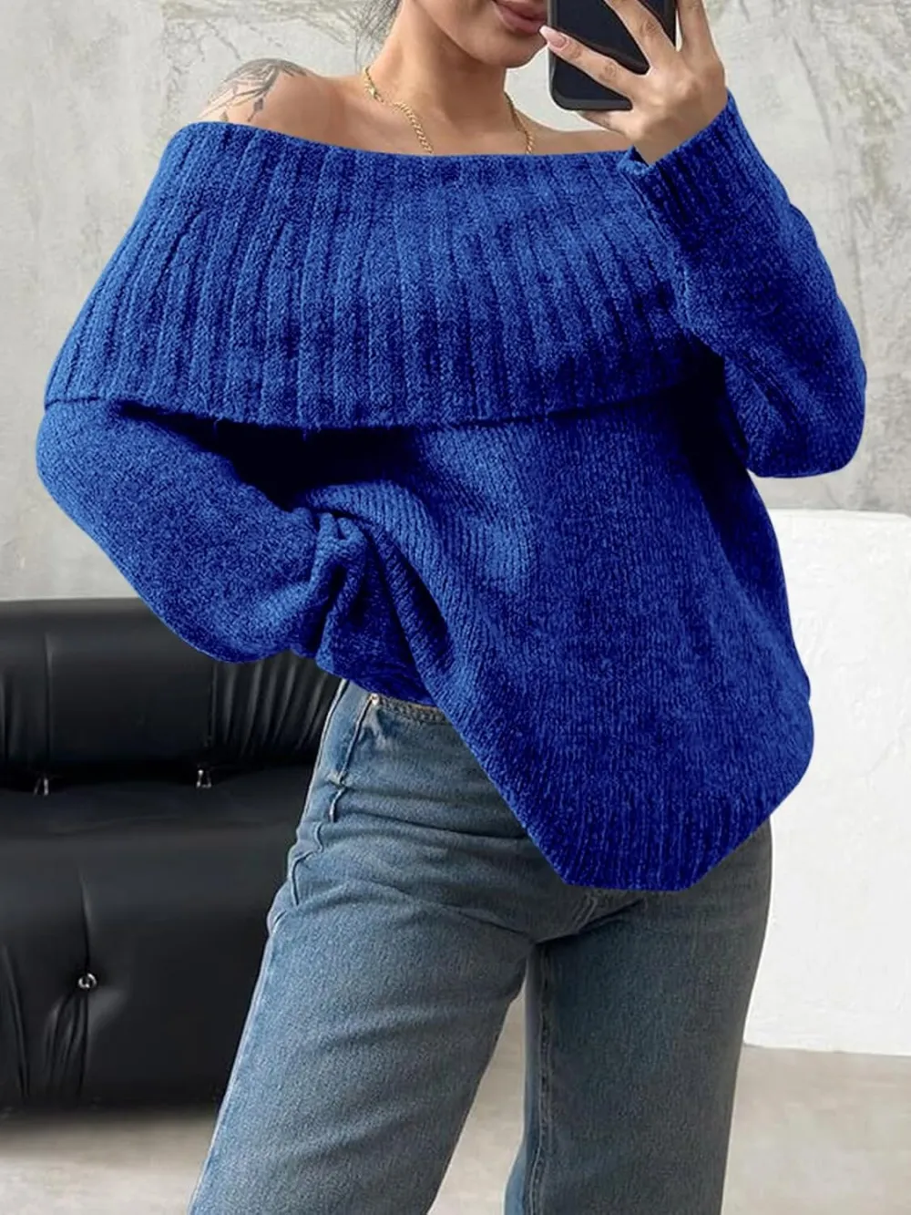 🎄Hot Sale Off The Shoulder Sweaters Long Sleeve Slouchy Knitted Casual Loose Fall Trendy Pullover Tops