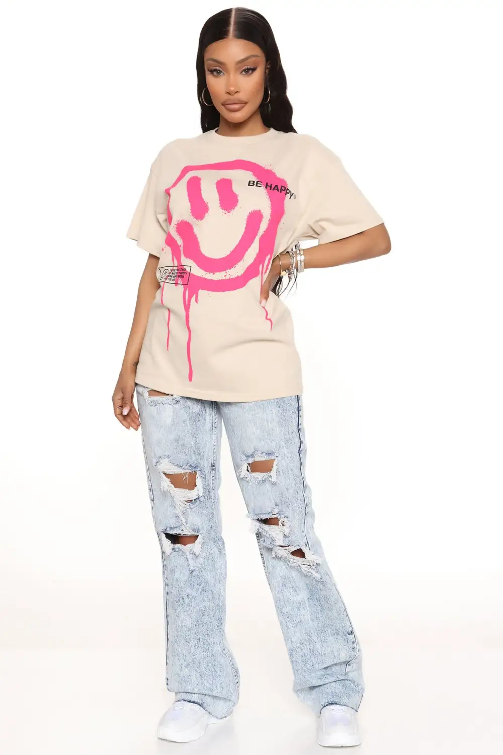 Be Nice Smiley Face Tee - Nude