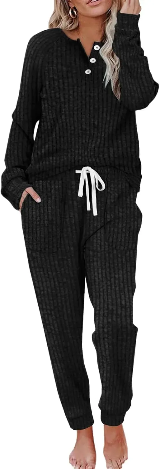 Two Piece Outfits for Women Lounge Sets Button Down Sweatshirt Sweatpants Sweatsuits Set with Pockets