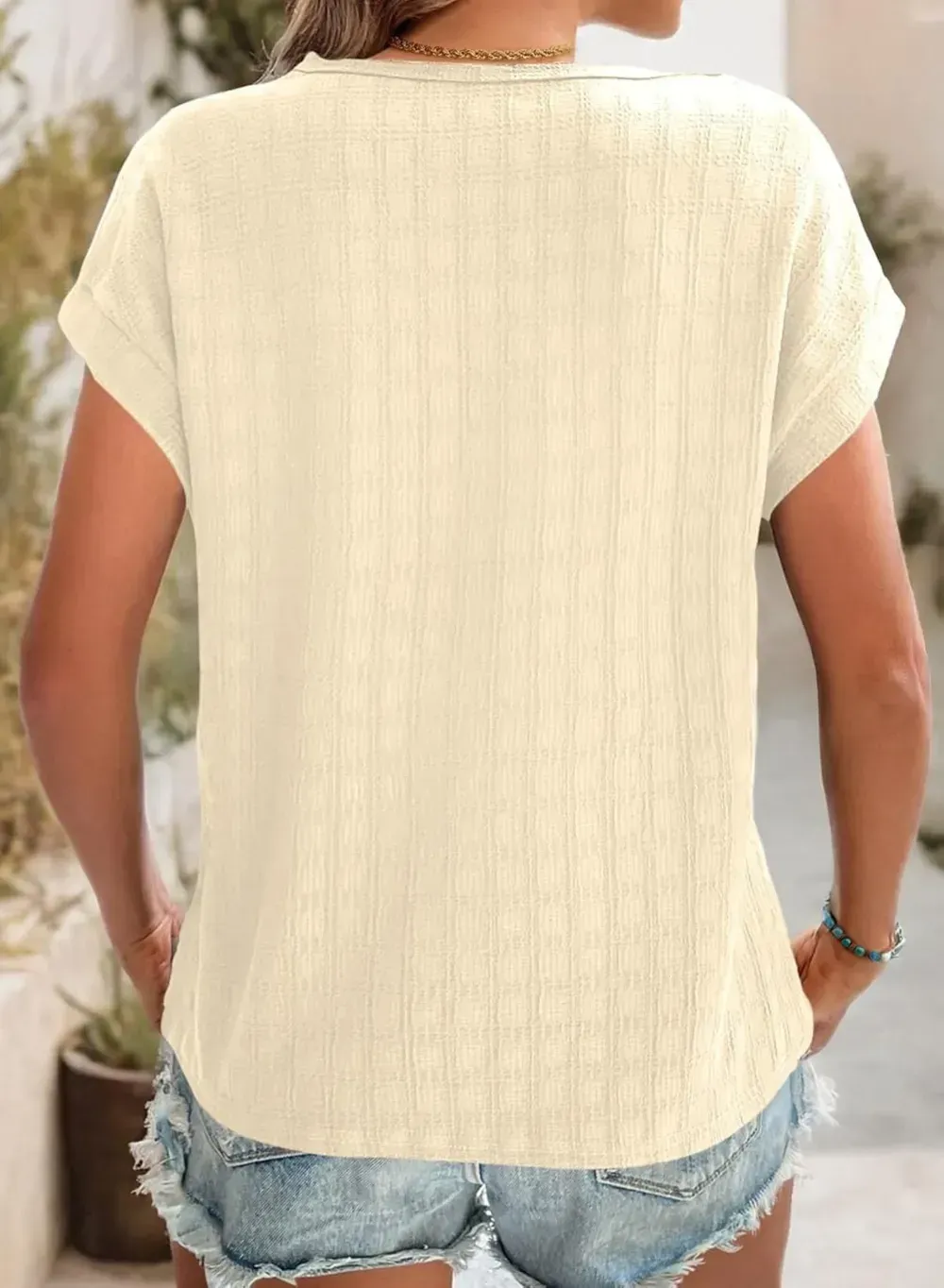 Dokotoo Tops for Women Trendy Summer Casual Cap Short Sleeve Basic Textured Solid Color Round Neck T Shirts Blouse