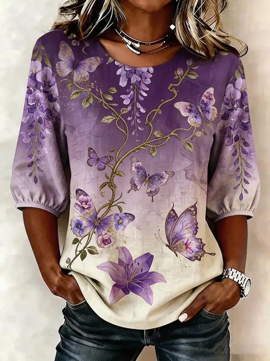 Women's Nashville Butterfly Floral Printed Top
