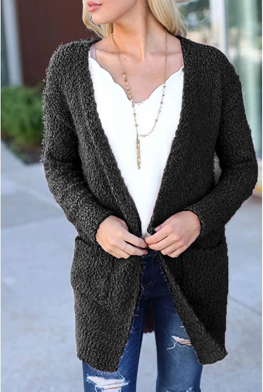 Women's Long Sleeve Soft Chunky Knit Sweater Open Front Cardigans Outwear Coat