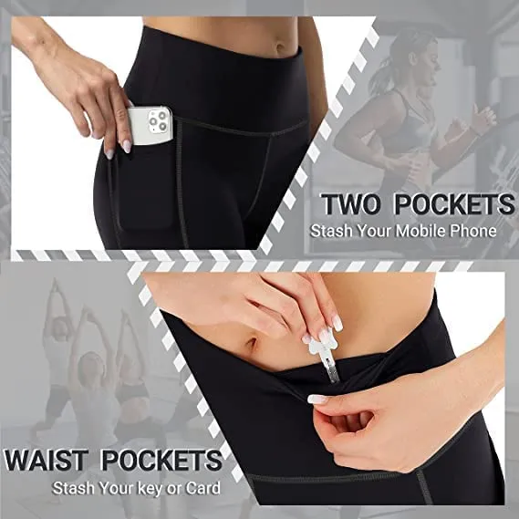 4 Packs Yoga Leggings with Pockets for Women - High Waist Tummy Control Pants for Workout