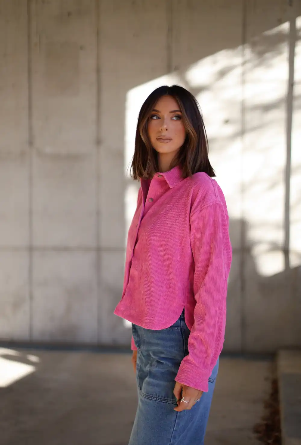 Cropped Corduroy Button Up