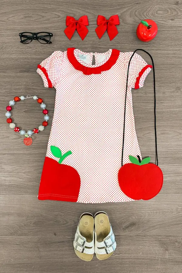 Red Polka Dot Embroidered Apple Dress