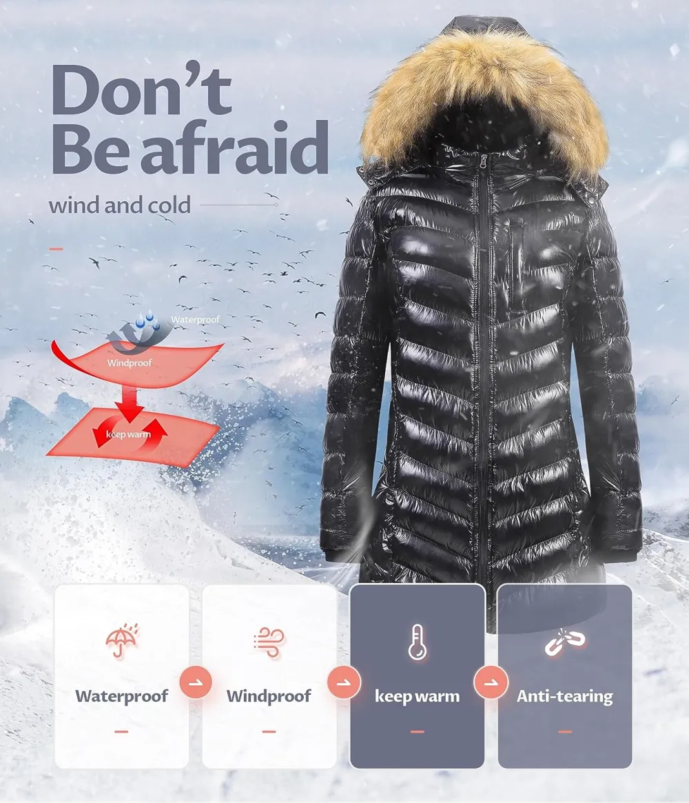 US Women's Winter Hooded Coat Waterproof Warm Long Puffer Jacket Parka