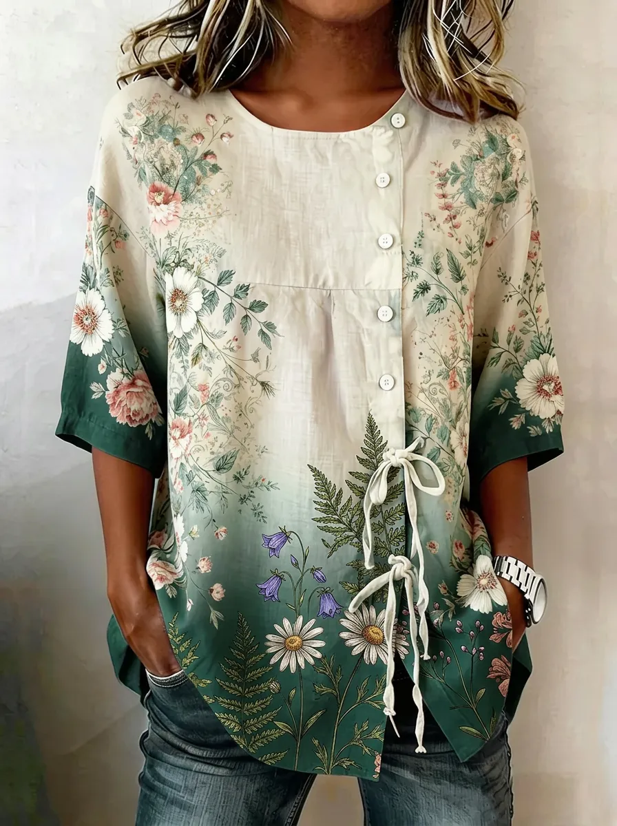 Women's Nashville Botanical Floral Printed Button-Down Top