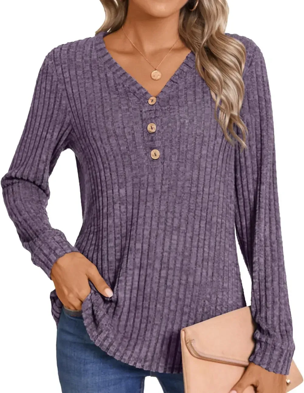 HOTGIFT Womens 2024 Fall Winter Tunic Tops Long Sleeve Casual T-Shirts Soft Comfy Stripe Blouse Lightweight