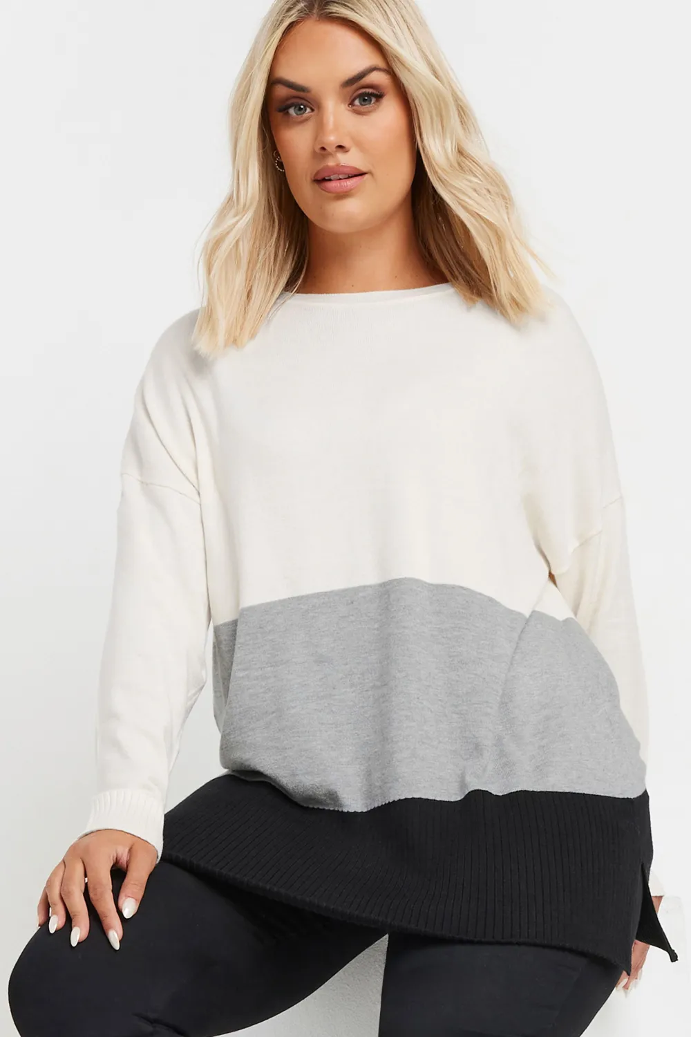 YOURS Curve White & Pink Colourblock Jumper