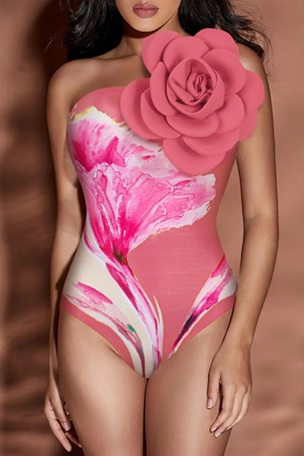 Floral Print Strapless Flower Two Piece Bathing Suit