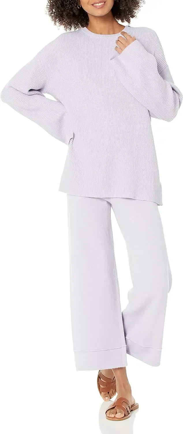 Women's Alice Crewneck Back-Slit Ribbed Pullover Sweater