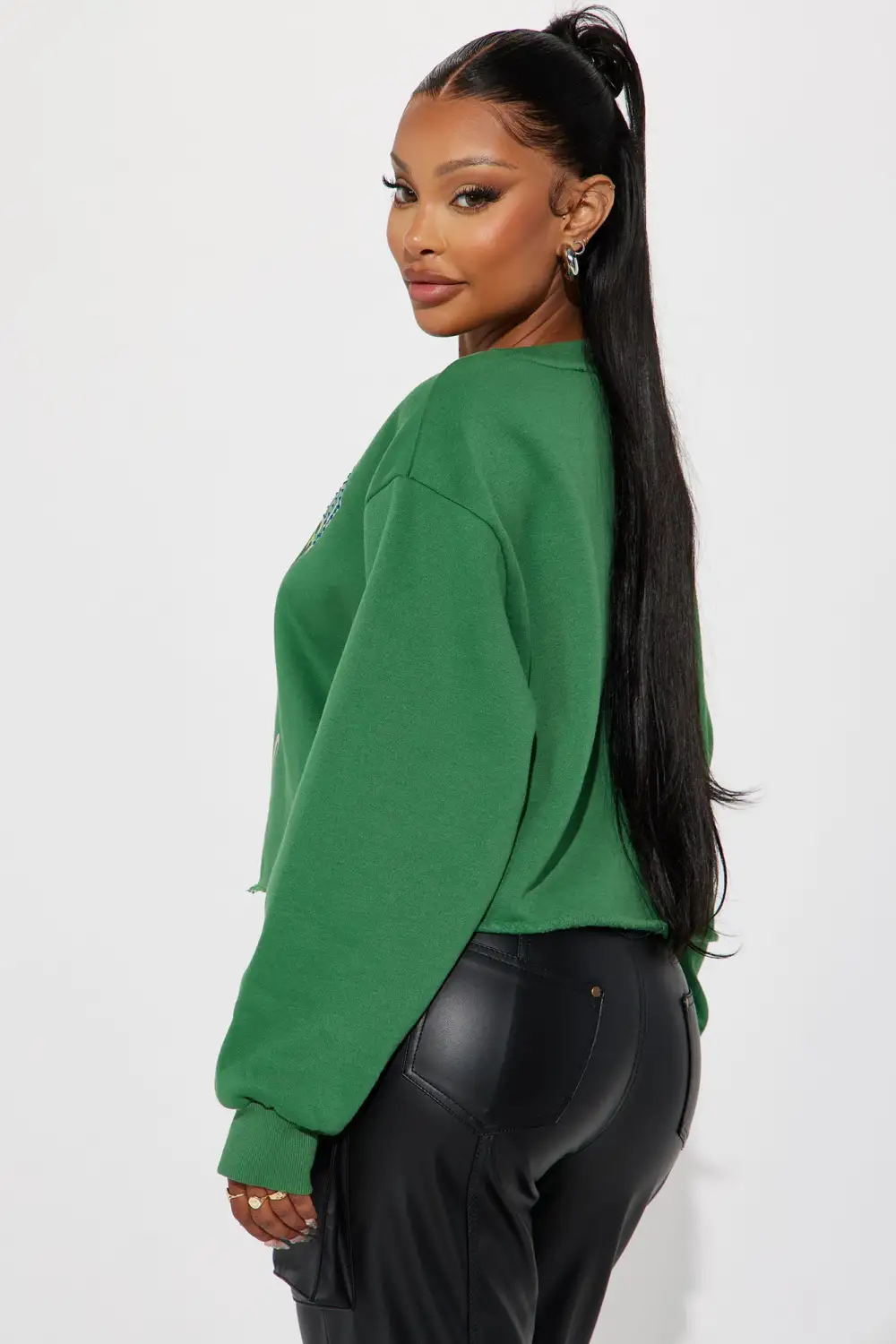 Def Leppard Rhinestone Crop Sweatshirt - Green