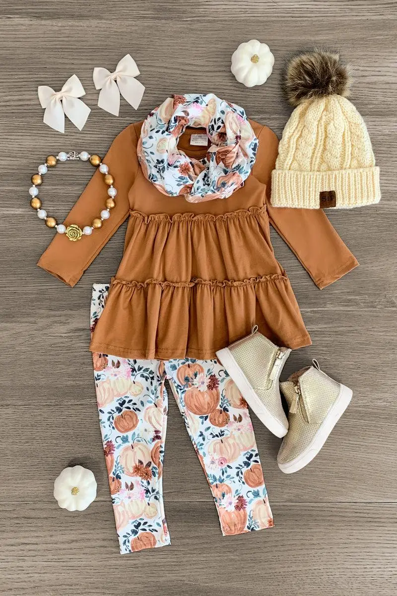 Brown Watercolor Pumpkin Scarf Set