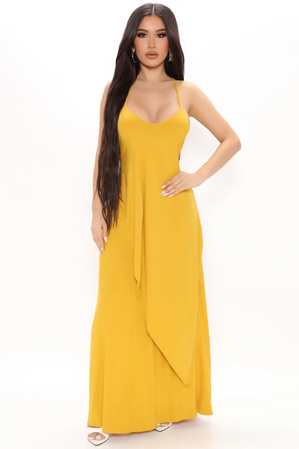 Come This Way Ribbed Maxi Dress - Mustard