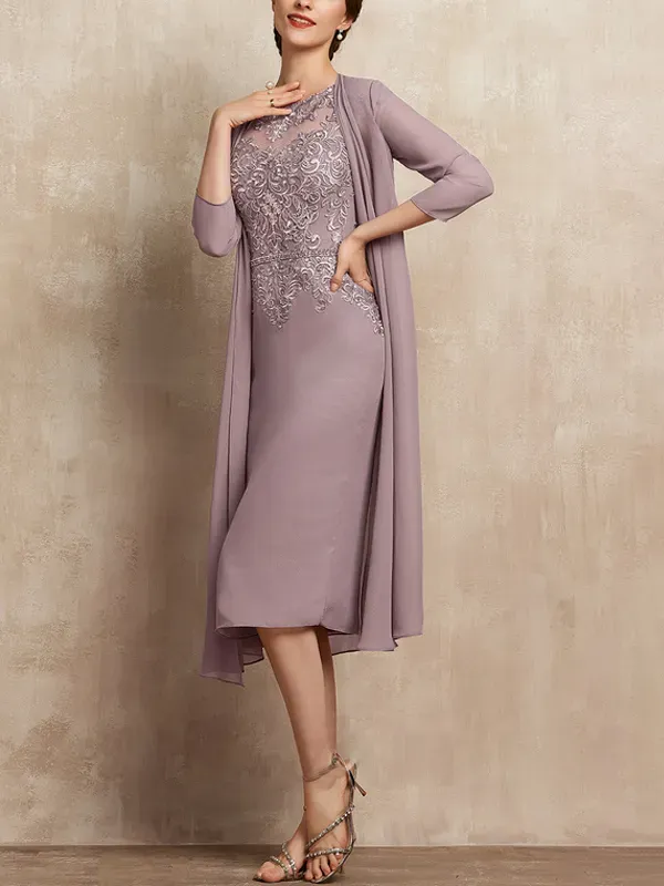 Collar Lace Dress Solid Color Chiffon Top Set