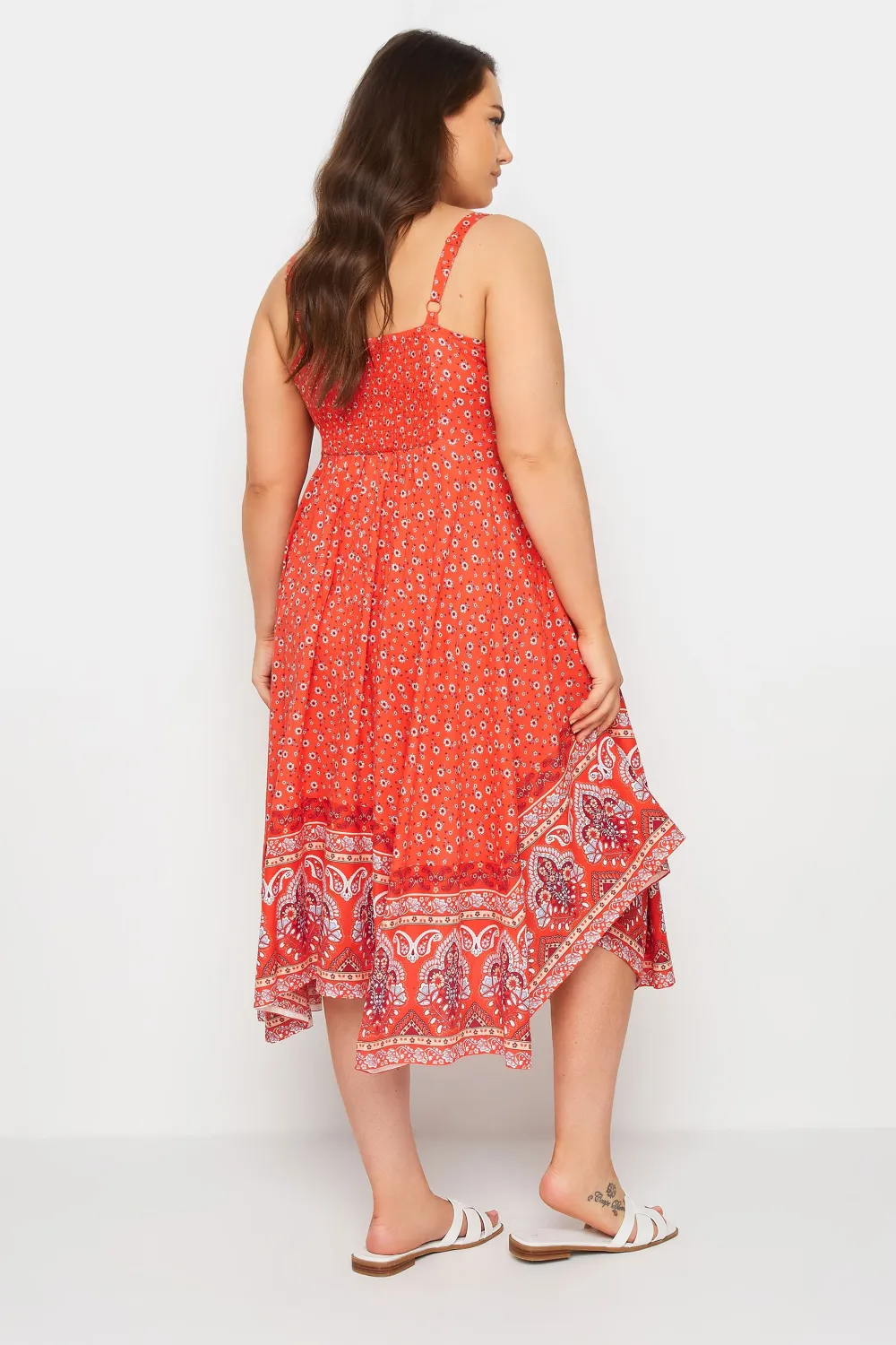 YOURS Curve Red Floral Print Hanky Hem Dress