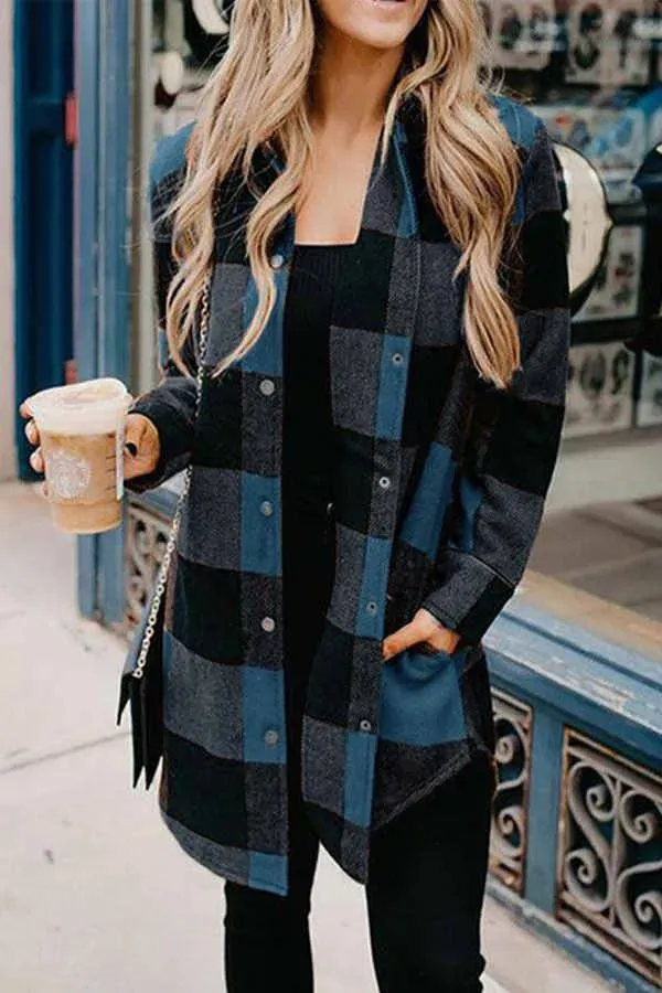 Contrast Plaid Coat