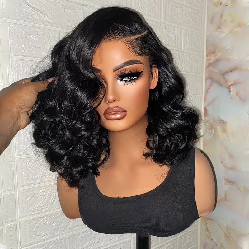 Affordable #1 Jet Black Human Hair Bob Wigs Loose Body Bob Wigs
