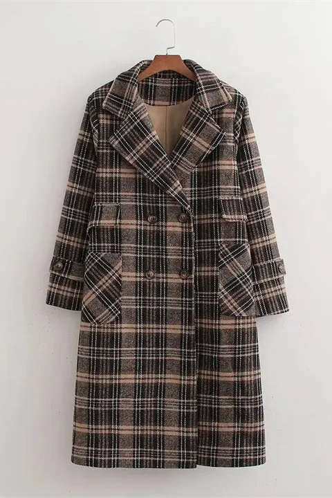 Casual Plaid Lapel Coat