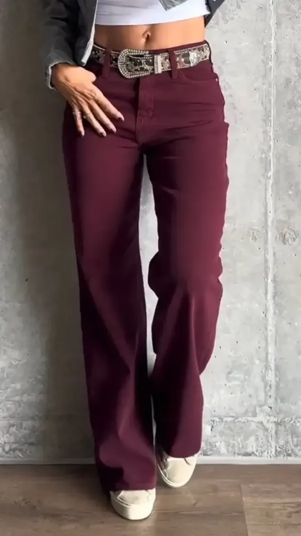 Women's Casual Wide Solid Color Straight Jeans