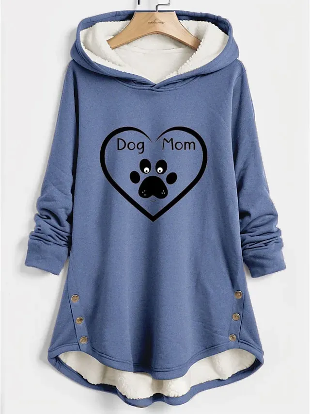 Women's Hoodie Sweatshirt Pullover Fleece Lined Fleece Graphic Warm Sportswear Print Dark Pink Blue Gray Casual Sports Hoodie Long Sleeve Top Micro-elastic Fall & Winter