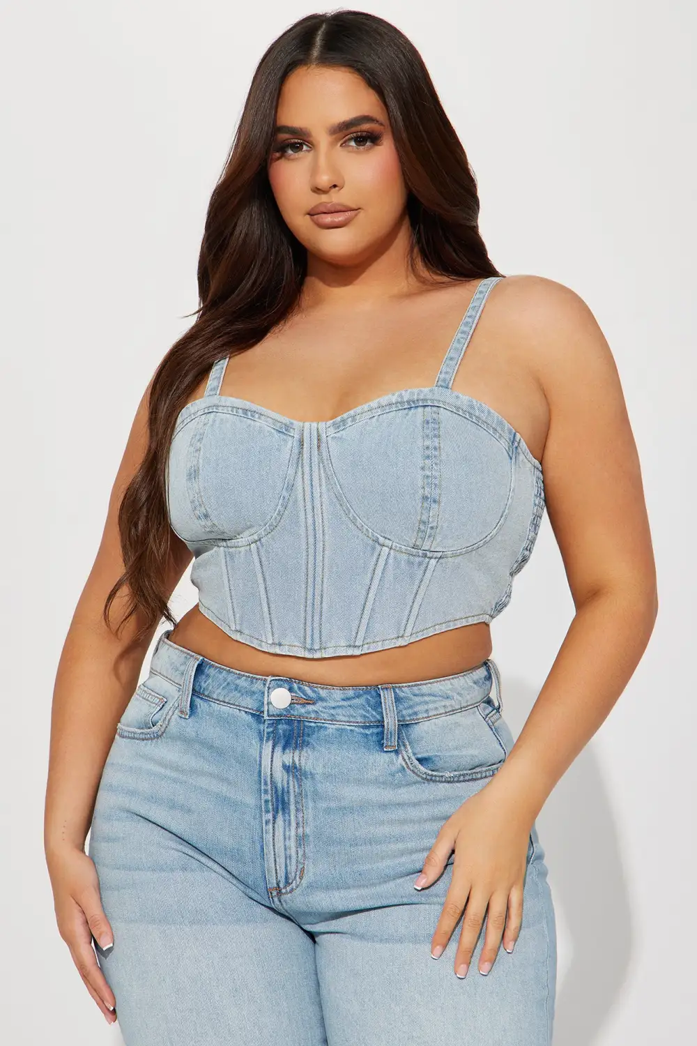No Self Control Denim Corset Top - Light Wash