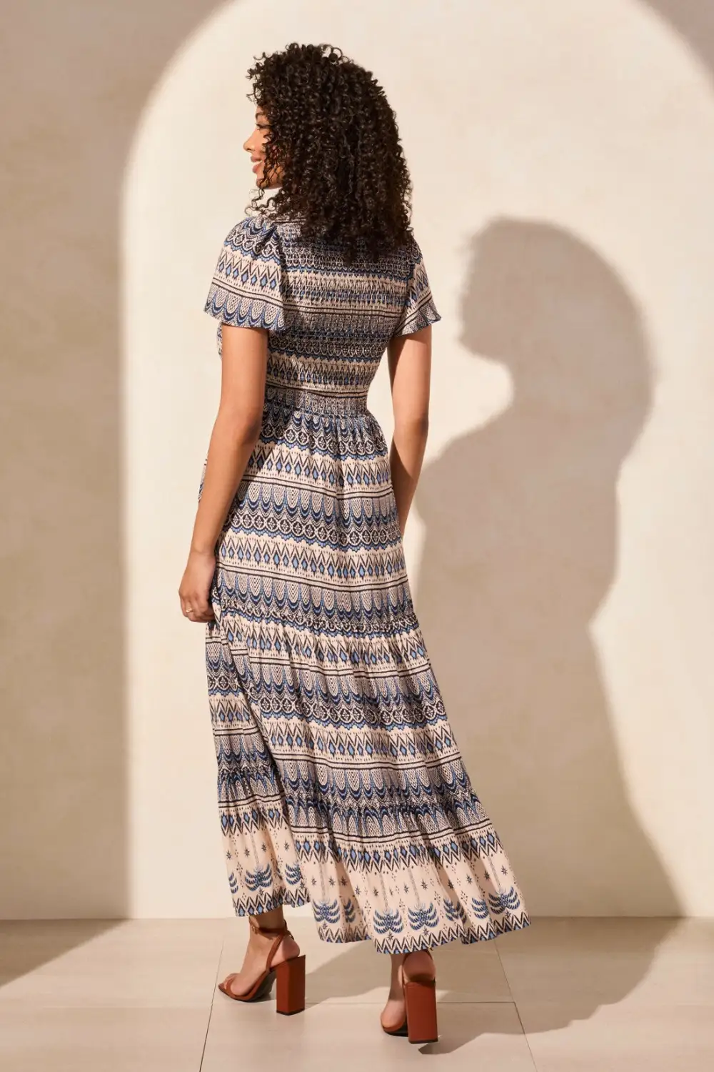 Ruched-Top Short Sleeve Maxi Dress-Scubablue