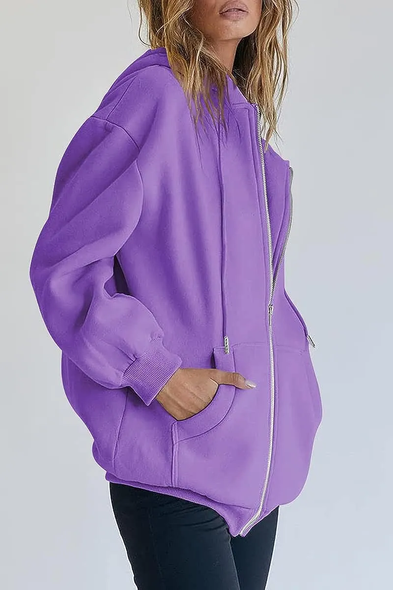 Women's Cute Hoodies Teen Girl Fall Jacket Oversized Sweatshirts Casual Drawstring Zip Up Y2K Hoodie with Pocket