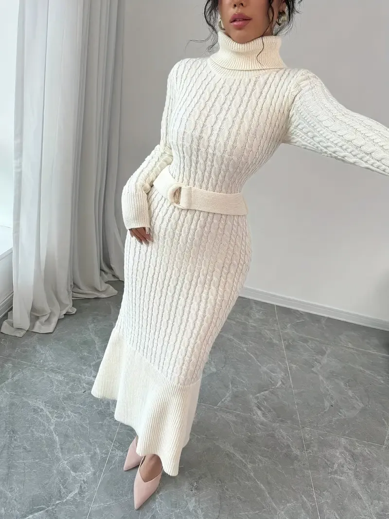 Elegant Style| Elegant Long Turtleneck Knit Sweater Dress for Women