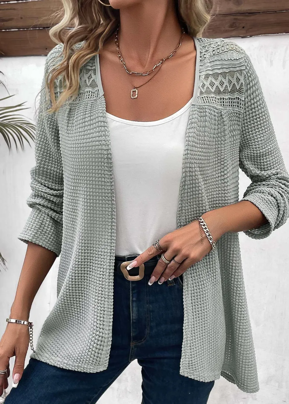 Sage Green Patchwork Long Sleeve Cardigan
