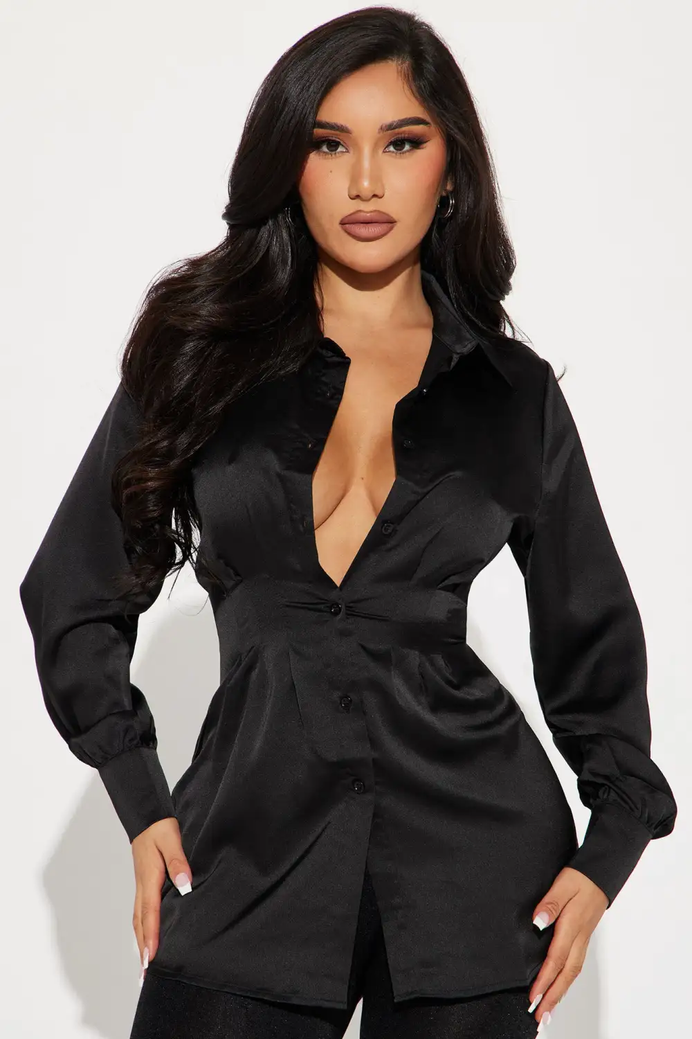 Business Meeting Satin Shirt - Black