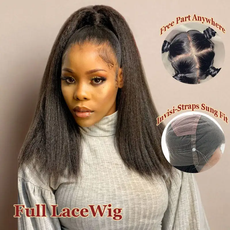 Invisi-Strap Full Lace Wig | Snug Fit 180% Density Kinky Straight 100% Virgin Human Hair