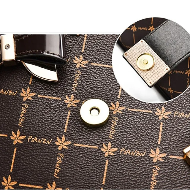 Women's Handbag Crossbody Bag PU Leather Daily Bowknot Large Capacity Plaid dark maple leaf with coffee Light Maple with Naturals Dark Maple with Naturals